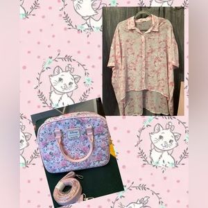 Size Medium hi low sheer Marie the Cat blouse and Disney. Loungefly zip top bag